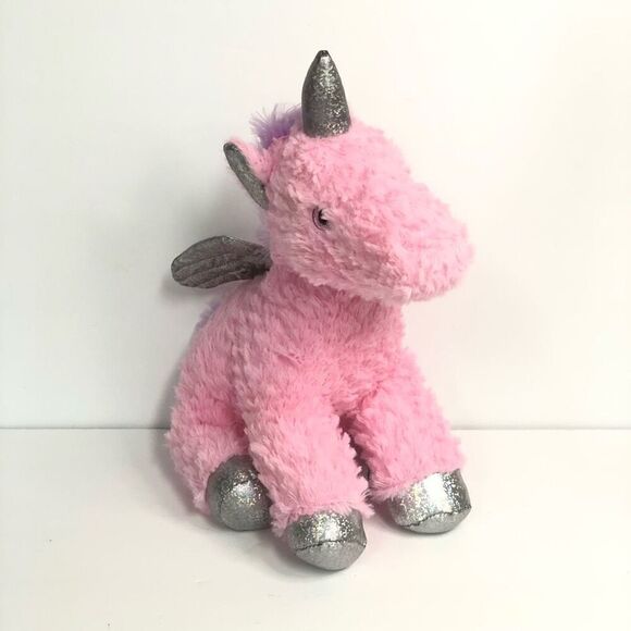 homerbest pink fluffy unicorn purple mane silver shiny sparkly wings horn 11” - Picture 1 of 8
